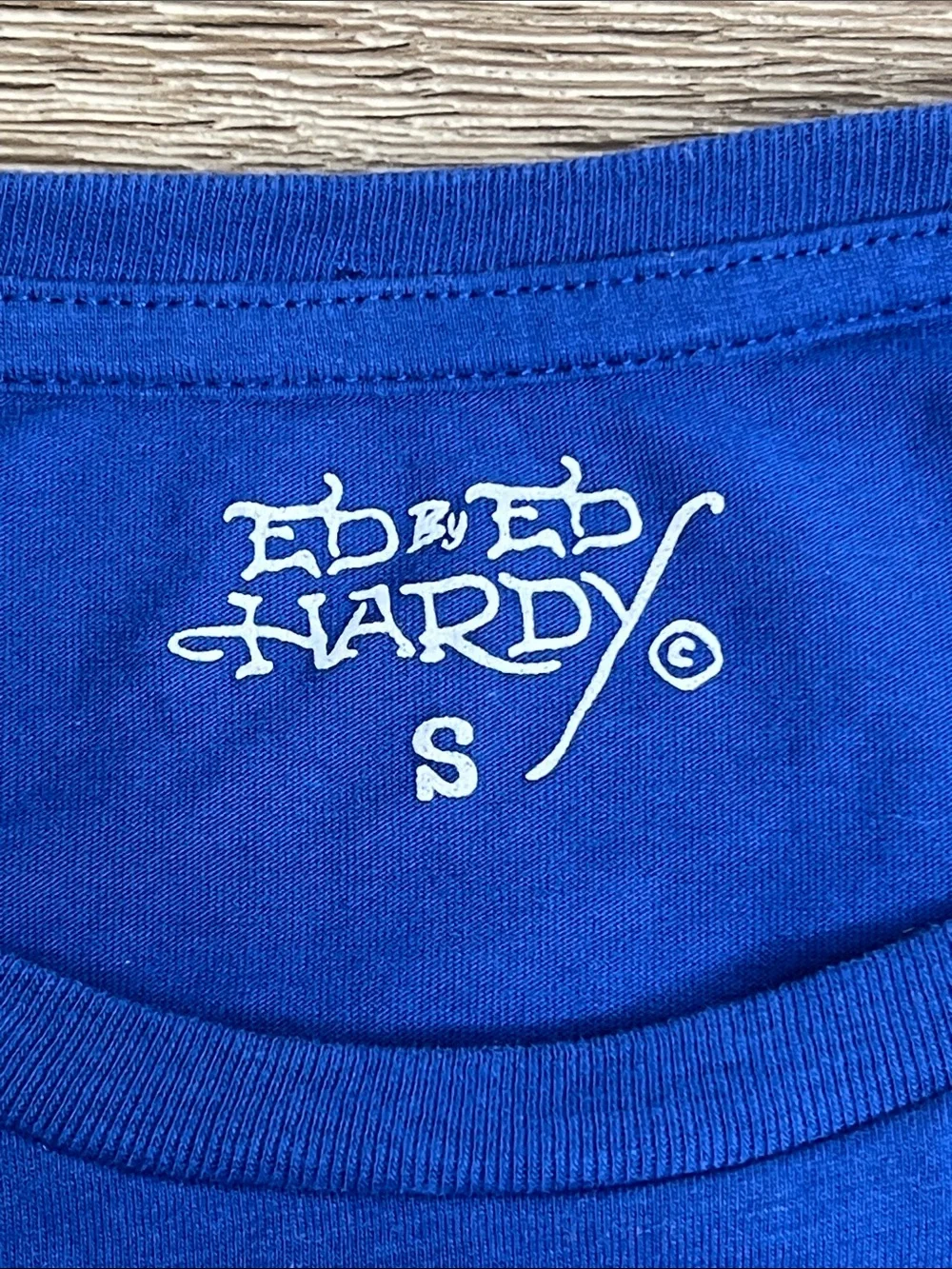 Ed Hardy “Forever” Cherry Graphic Baby Tee Blue Size Small